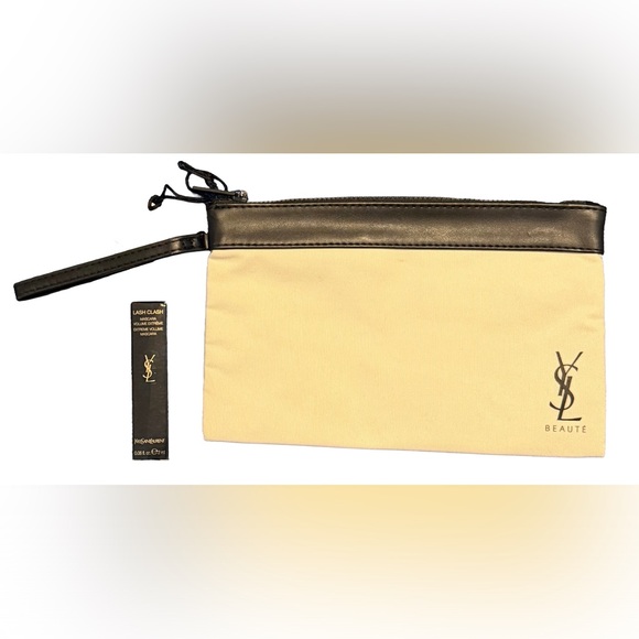 YSL Yves Saint Laurent Black Vegan Leather & Cream Canvas Bag w Blk Mascara 2 ml - Picture 5 of 16
